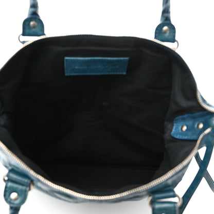 Balenciaga Agneau Classic Silver Hardware Square Tote Bleu Mineral 5 of 10
