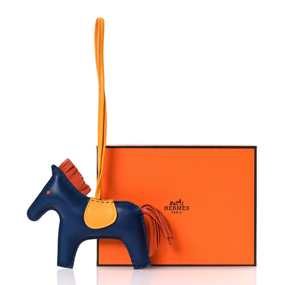 Hermes Milo Lambskin Grigri Rodeo Horse Bag Charm MM Bleu De Malte Cornaline Jaune D'or 4 of 4
