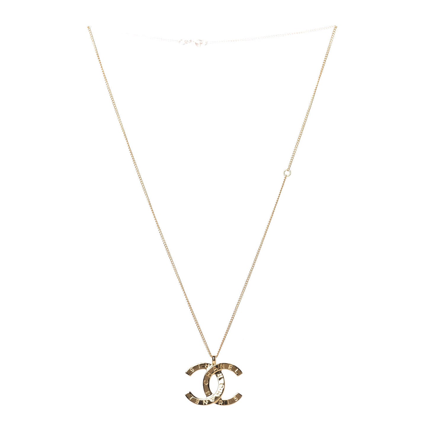 Metal CC Paris Button Necklace Gold