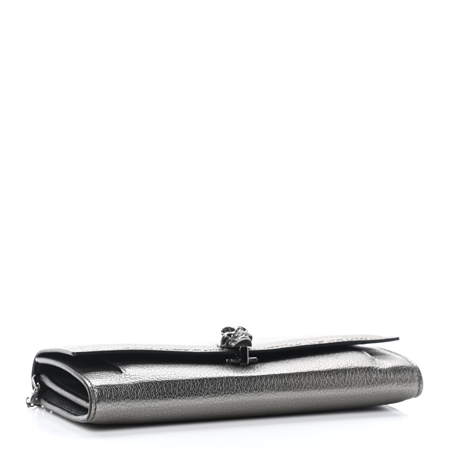 Alexander McQueen Metallic Calfskin Skull Wallet on Chain Black Pearl 4 of 8