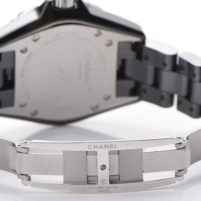 Chanel Stainless Steel Ceramic Diamond 33mm J12 Quartz Watch Black 8 of 9