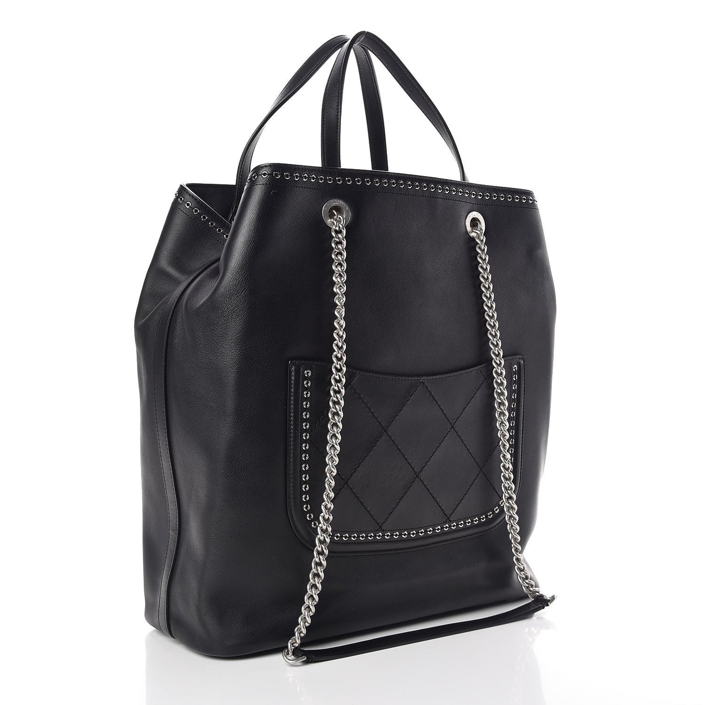 Calfskin Large Coco Eyelets Shopping Tote Black