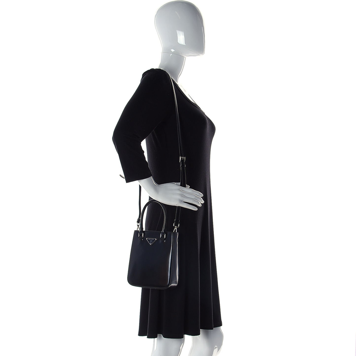 Spazzolato Triangle Small Double Handle Crossbody Tote Black