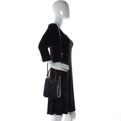 Prada Spazzolato Triangle Small Double Handle Crossbody Tote Black 3 of 14