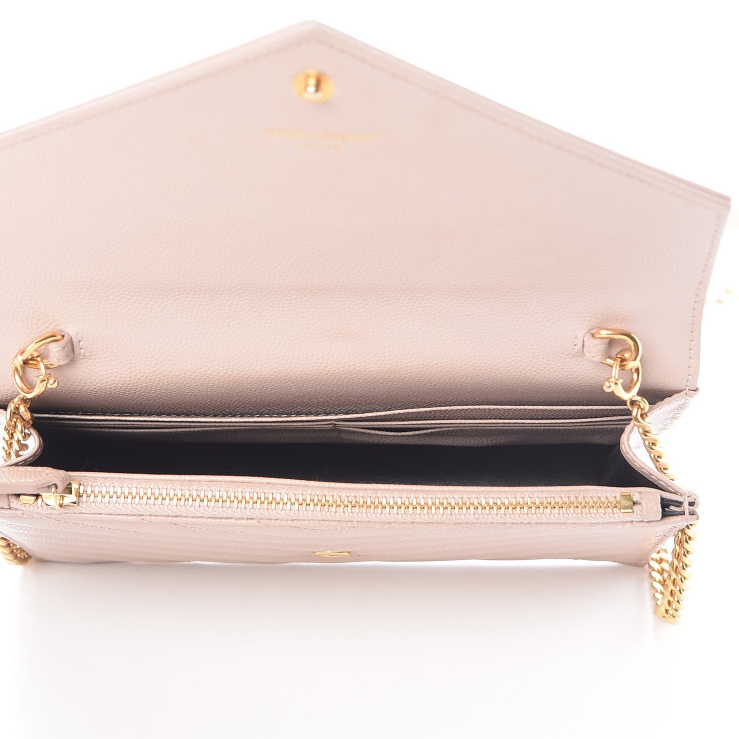 Grain De Poudre Matelasse Chevron Monogram Envelope Chain Wallet Pale Pink