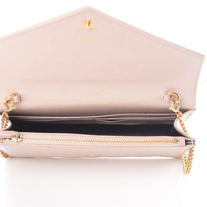 Saint Laurent Grain De Poudre Matelasse Chevron Monogram Envelope Chain Wallet Pale Pink 5 of 9