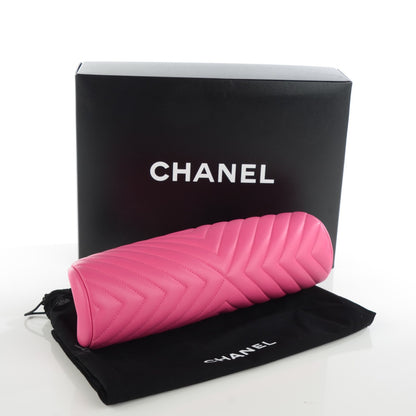 Chanel Lambskin Chevron Quilted Timeless Clutch Dark Pink 4 of 7