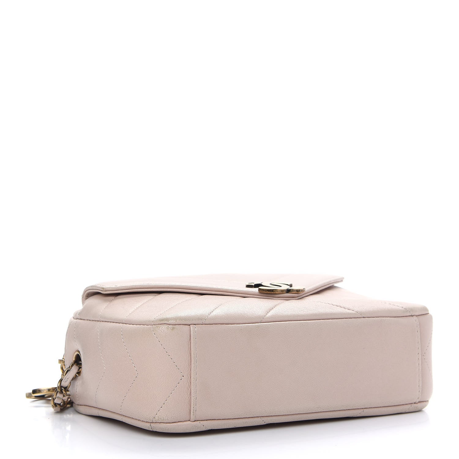 Chanel Shiny Lambskin Chevron Stitched Small Coco Camera Case Beige 4 of 12