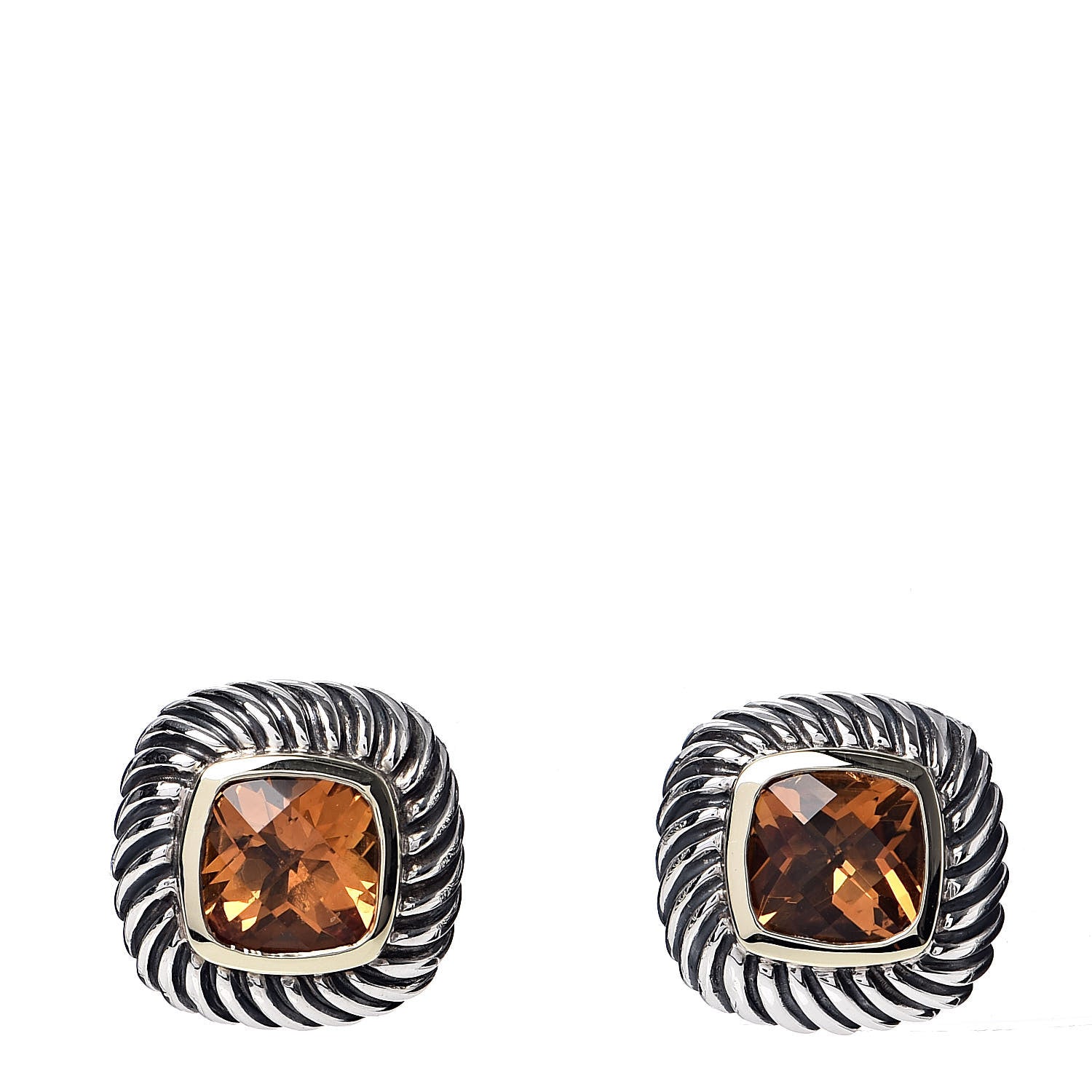 David Yurman Sterling Silver 14K Yellow Gold Citrine 7mm Albion Cable Earrings 1 of 4