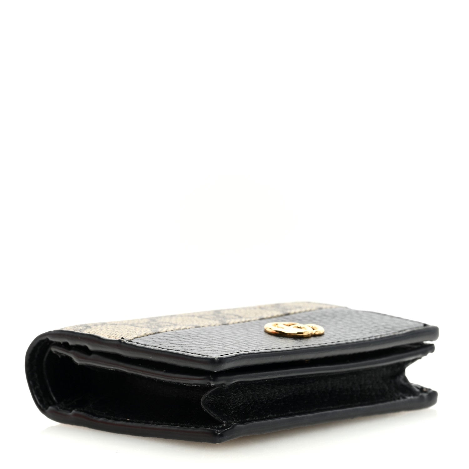 Gucci Dollar Calfskin GG Supreme Monogram GG Marmont Card Case Black Beige Ebony 4 of 6