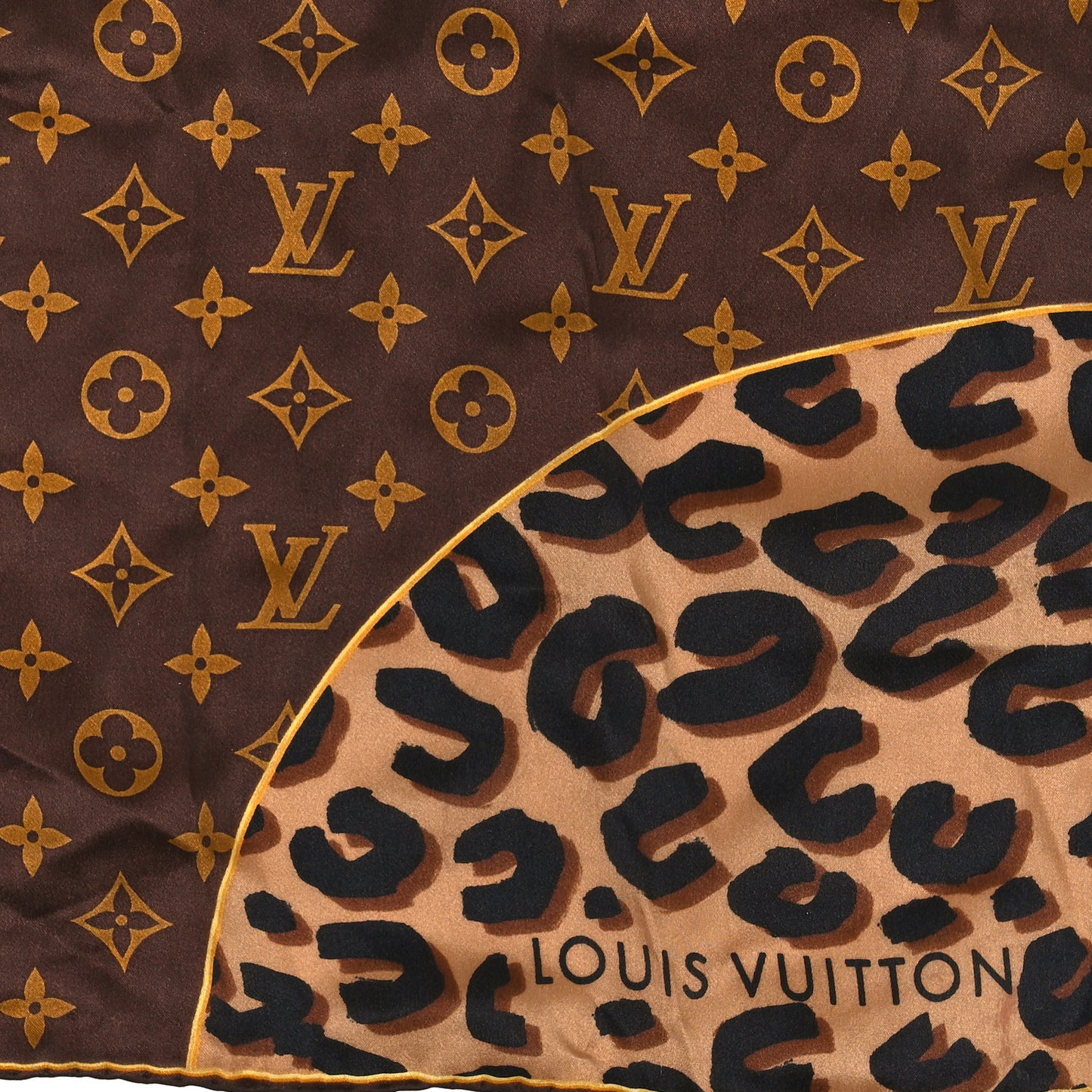Silk Leopard Monogram Square Scarf
