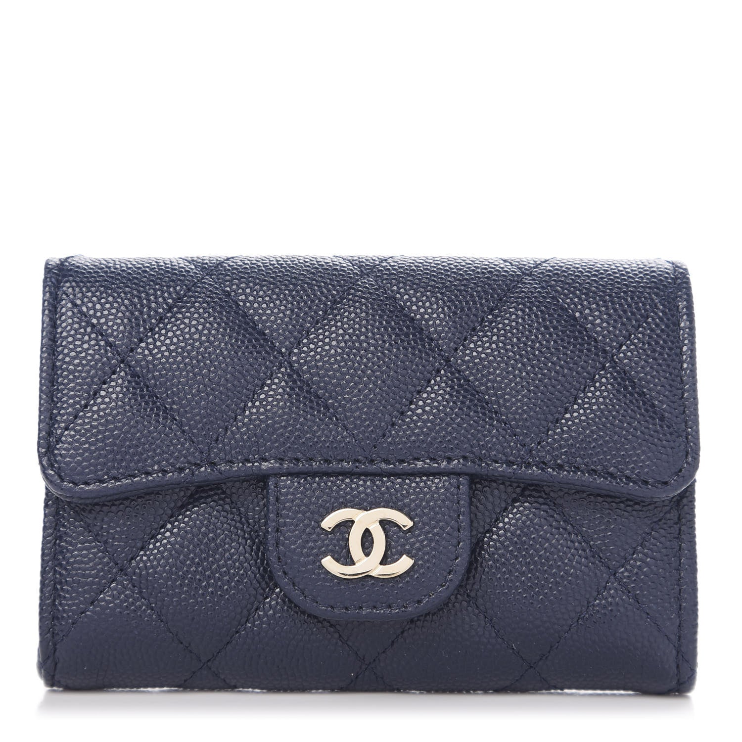 Chanel Caviar Quilted Flap Card Holder Wallet Navy Blue 1 of 8