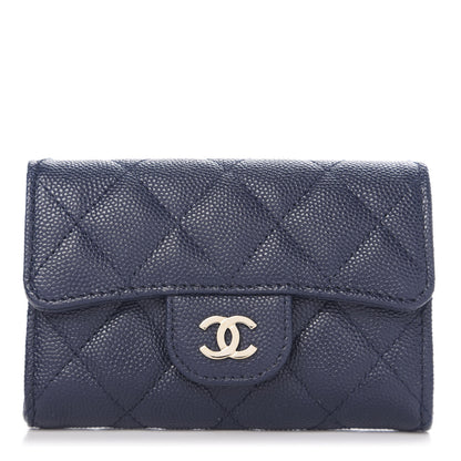 Chanel Caviar Quilted Flap Card Holder Wallet Navy Blue 1 of 8