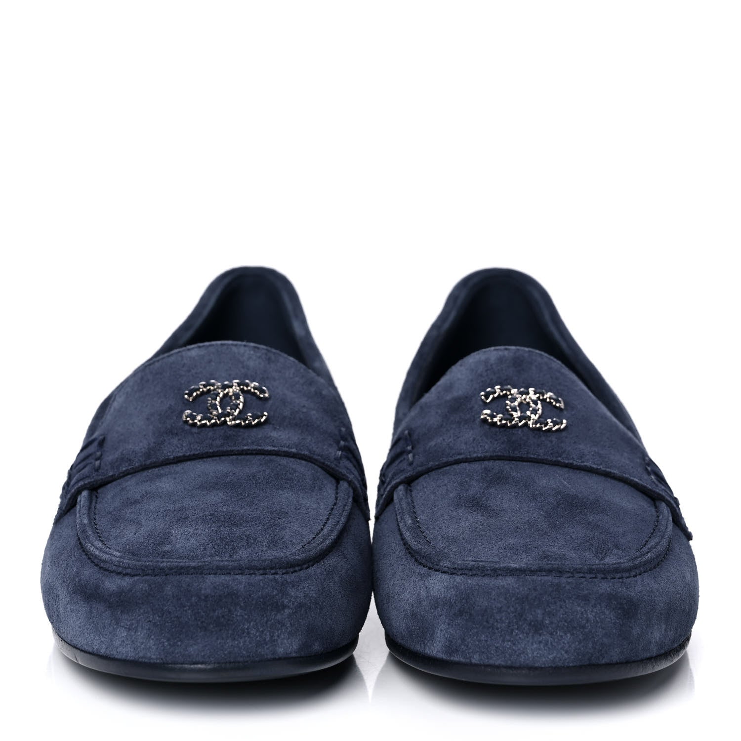 Chanel Suede Calfskkin CC Chain Mocassin Loafers 39 Dark Blue 2 of 9