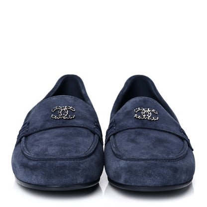 Chanel Suede Calfskkin CC Chain Mocassin Loafers 39 Dark Blue 2 of 9