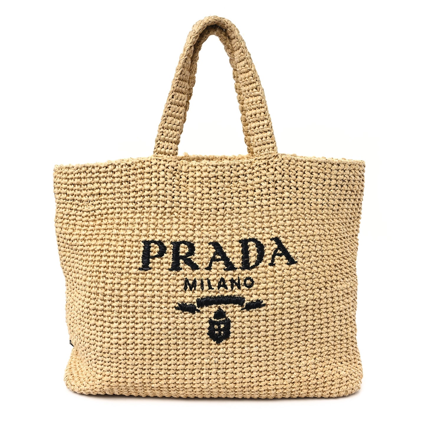 Yarn Raffia Effect Crochet Embroidered Logo Tote Naturale