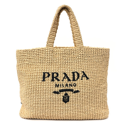 Prada Yarn Raffia Effect Crochet Embroidered Logo Tote Naturale 1 of 11
