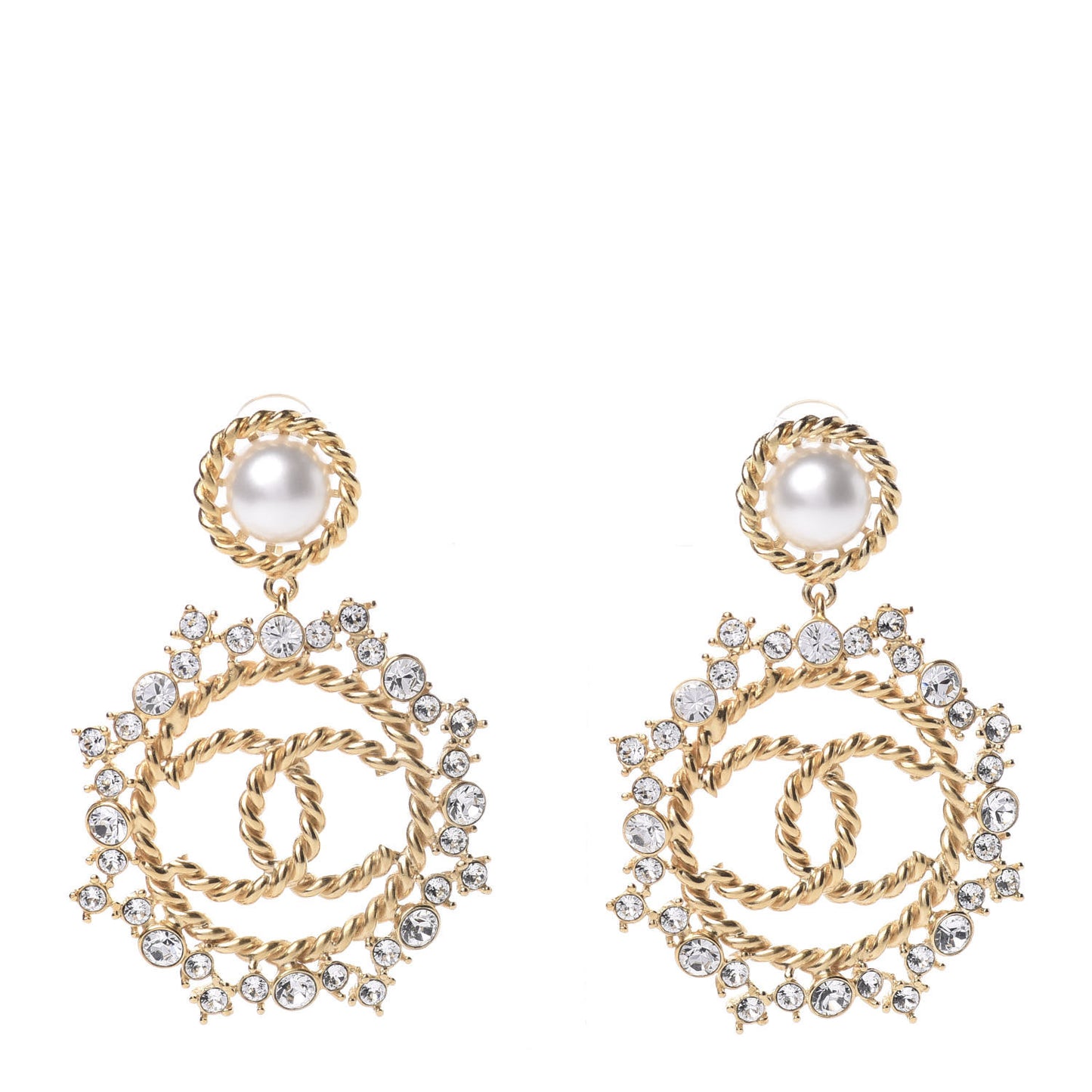 Pearl Crystal CC-Casino Clip On Earrings Gold