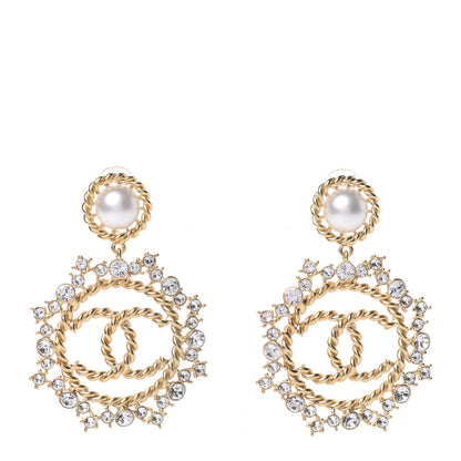 Chanel Pearl Crystal CC-Casino Clip On Earrings Gold 1 of 5