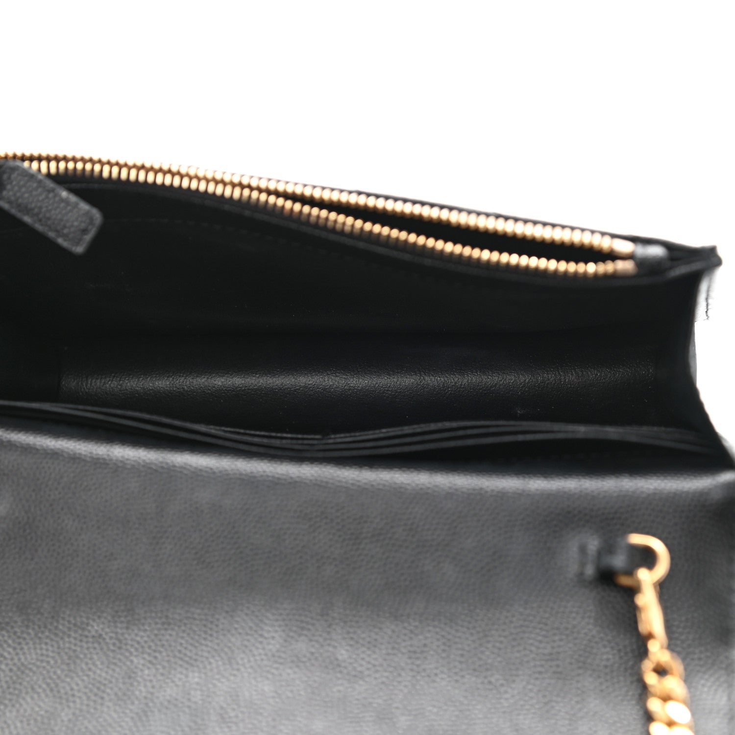 Saint Laurent Grain De Poudre Matelasse Chevron Monogram Envelope Chain Wallet Black 5 of 9