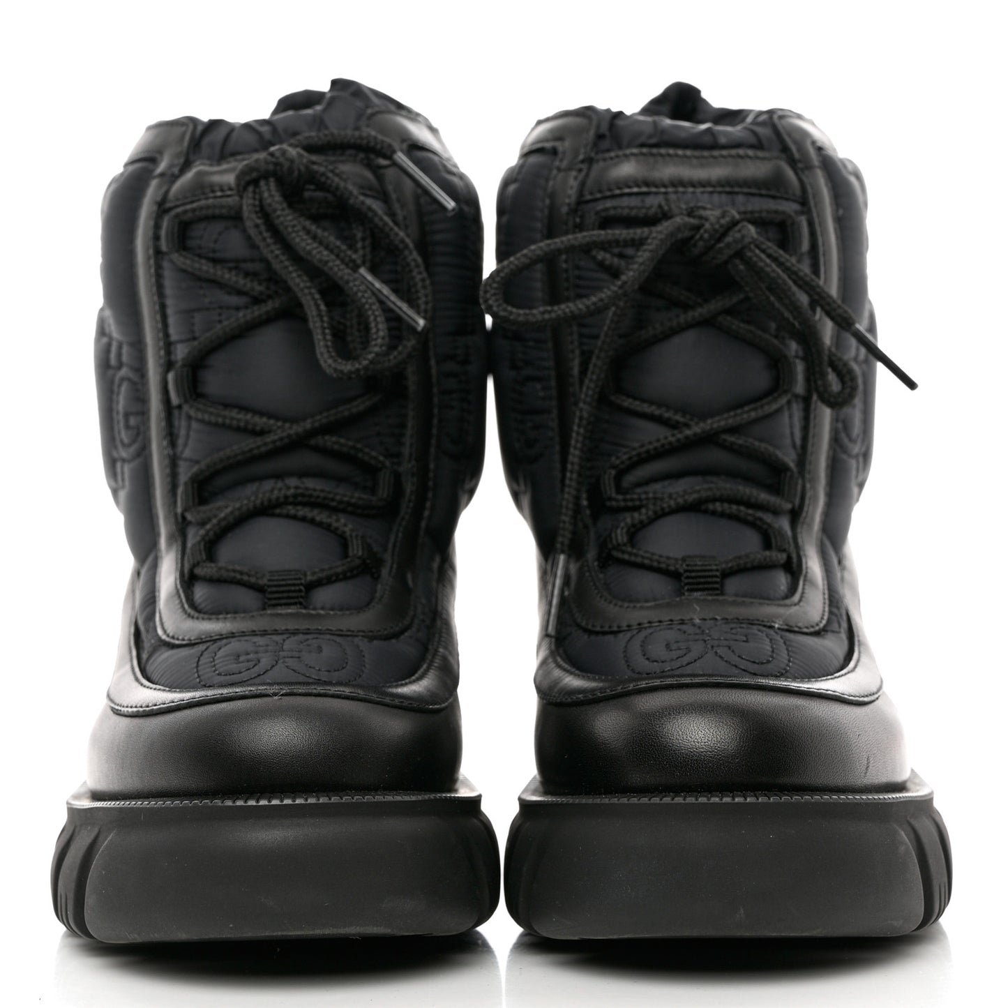 Nylon Calfskin GG Matelasse Lace Up Platform Ankle Boots 36 Black