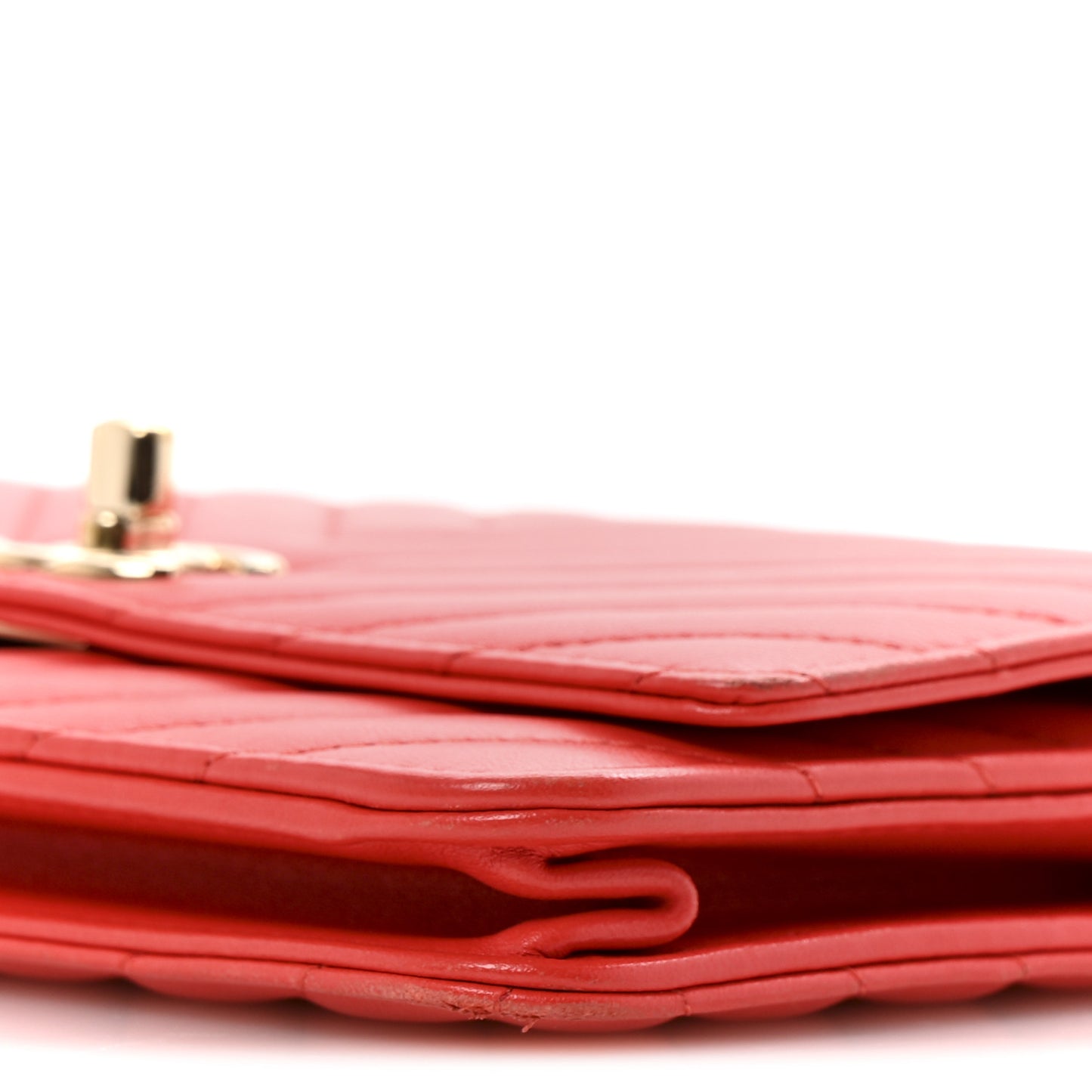 Lambskin Chevron Quilted Trendy CC Wallet On Chain WOC Red