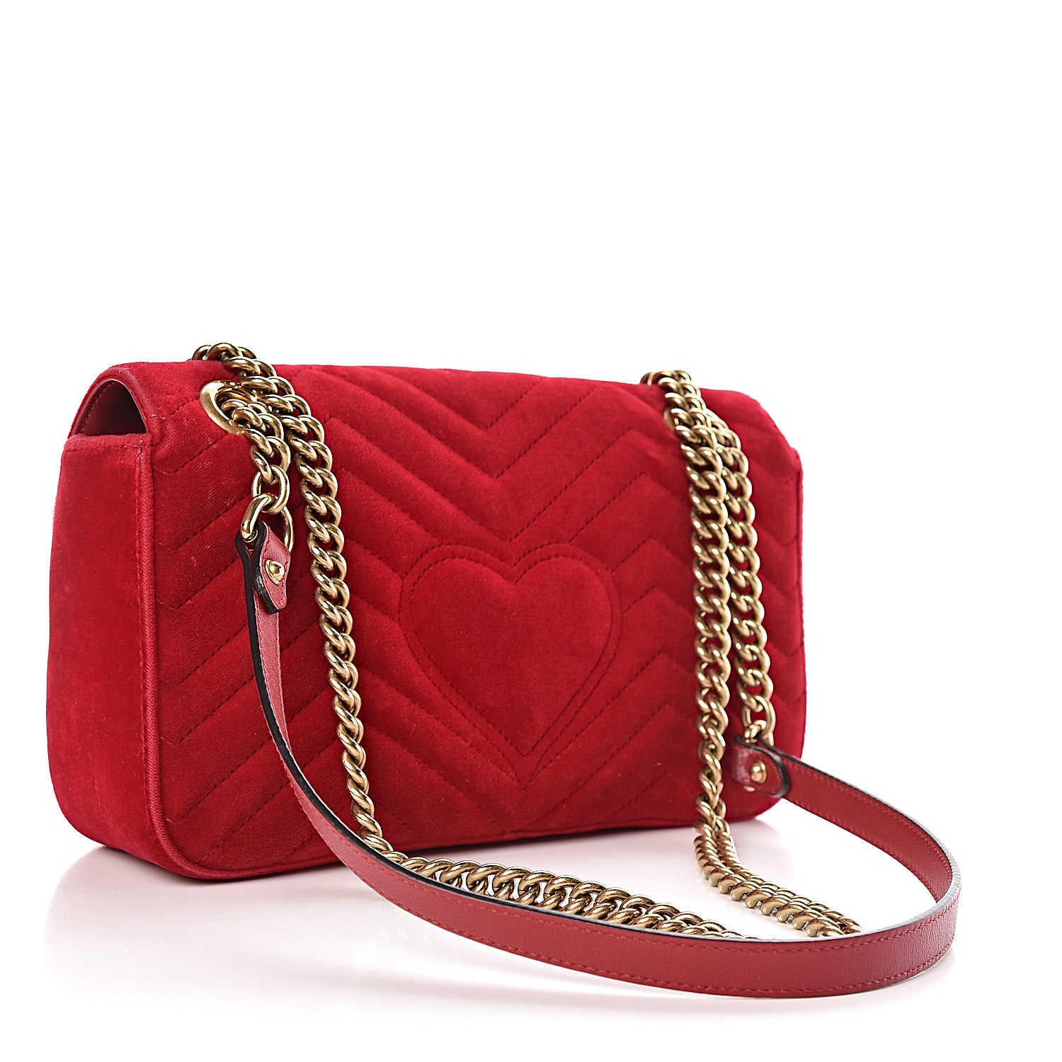 Gucci Velvet Matelasse Small GG Marmont Shoulder Bag Hibiscus Red 3 of 12