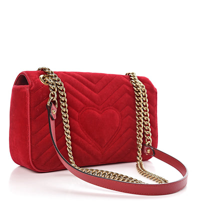 Gucci Velvet Matelasse Small GG Marmont Shoulder Bag Hibiscus Red 3 of 12