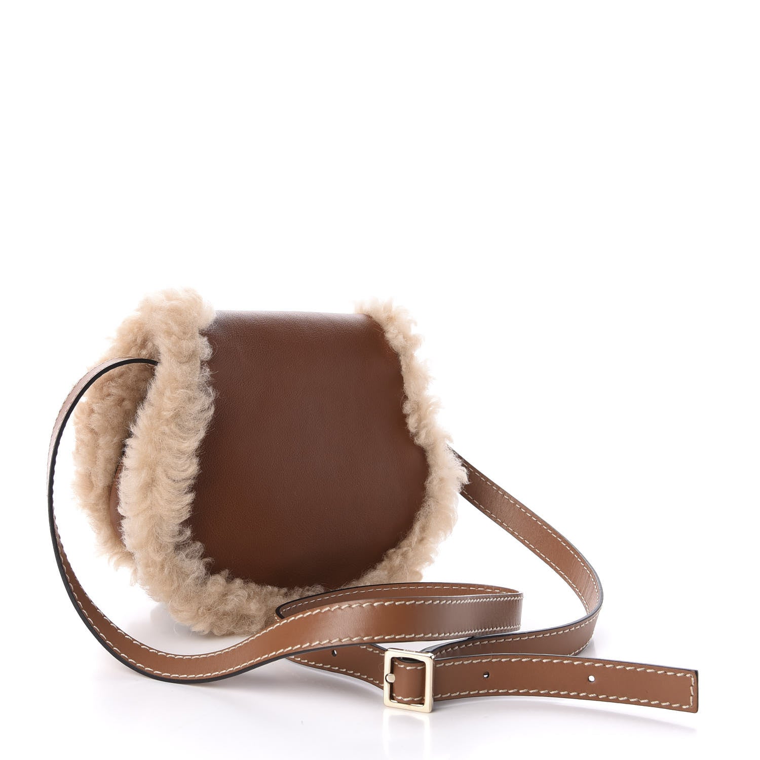 Chloe Small Grain Shiny Calfskin Shearling Small Marcie Round Crossbody Bag Caramel 3 of 10