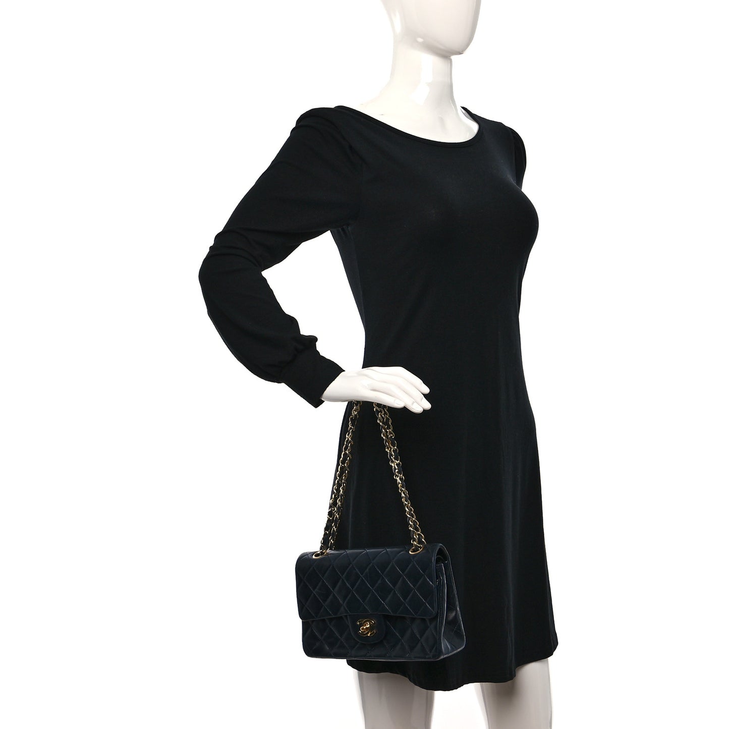 Lambskin Quilted Medium Double Flap Navy