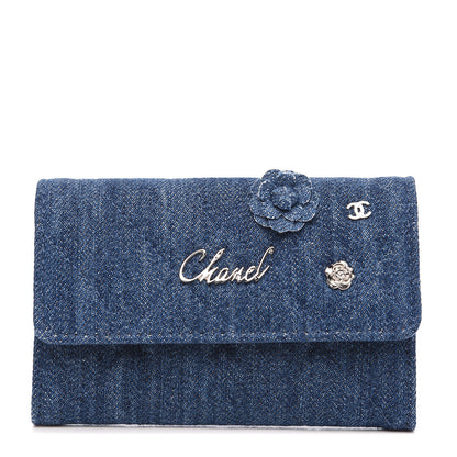 Chanel Denim Camelia Charms Card Holder Blue 1 of 8