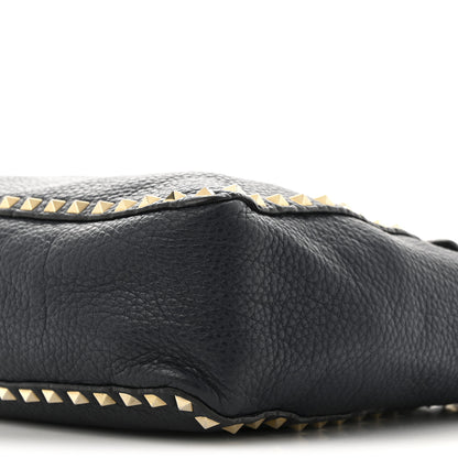 Valentino Garavani Pebbled Calfskin Rockstud Flip Lock Flap Messenger Satchel Marine 9 of 16
