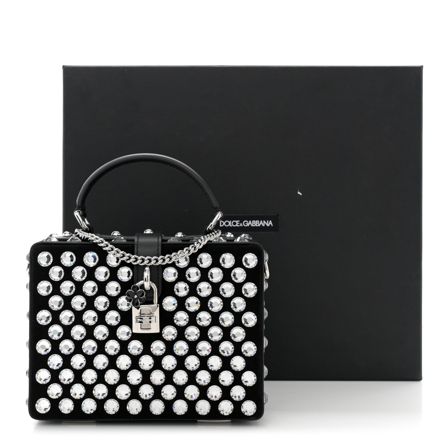 Dolce & Gabbana Suede Crystal Embellished Lily Box Bag Black 11 of 11