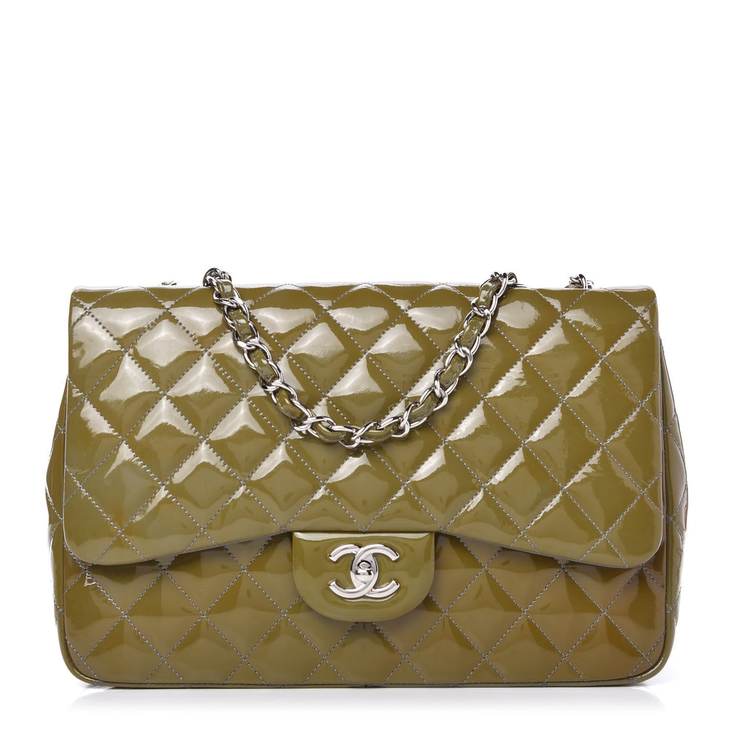 Patent Quilted Jumbo Single Flap Grey