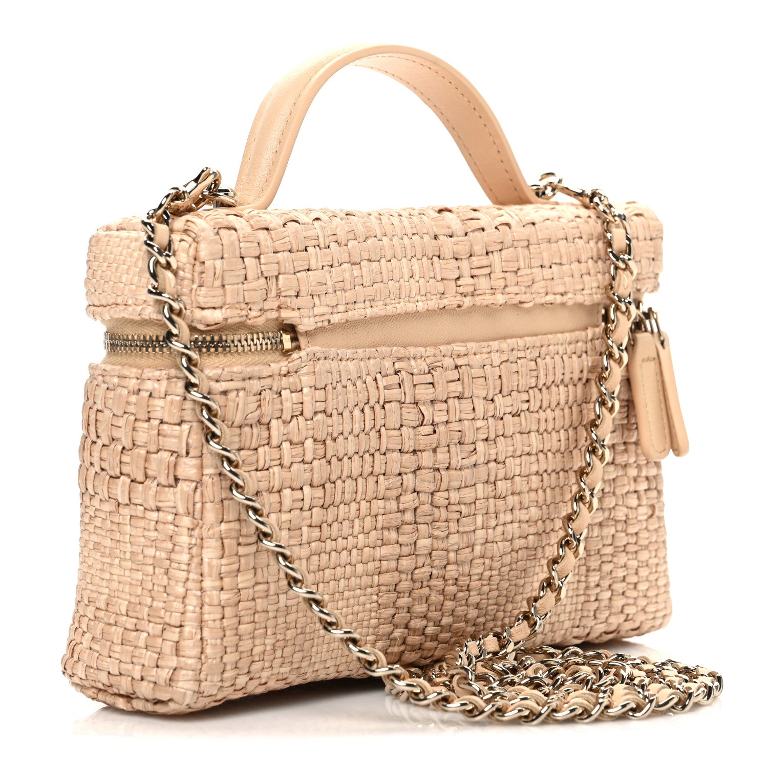 Chanel Braided Raffia Quilted Top Handle Slim Vanity Case With Chain Beige 2 of 10