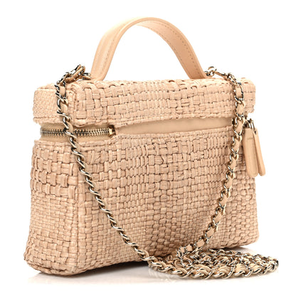 Chanel Braided Raffia Quilted Top Handle Slim Vanity Case With Chain Beige 2 of 10