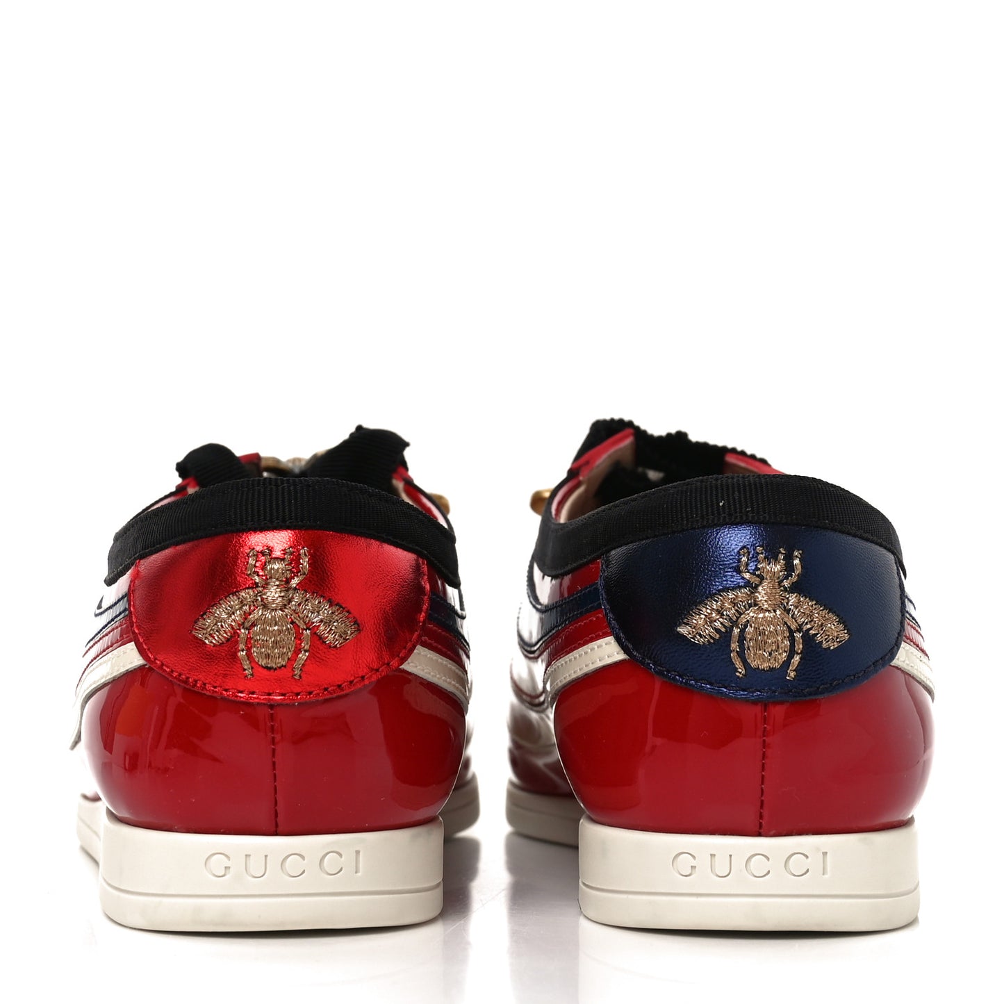 Patent Calfskin Bee Womens Falacer Sneakers 36 Hibiscus Red Blue Mystic White