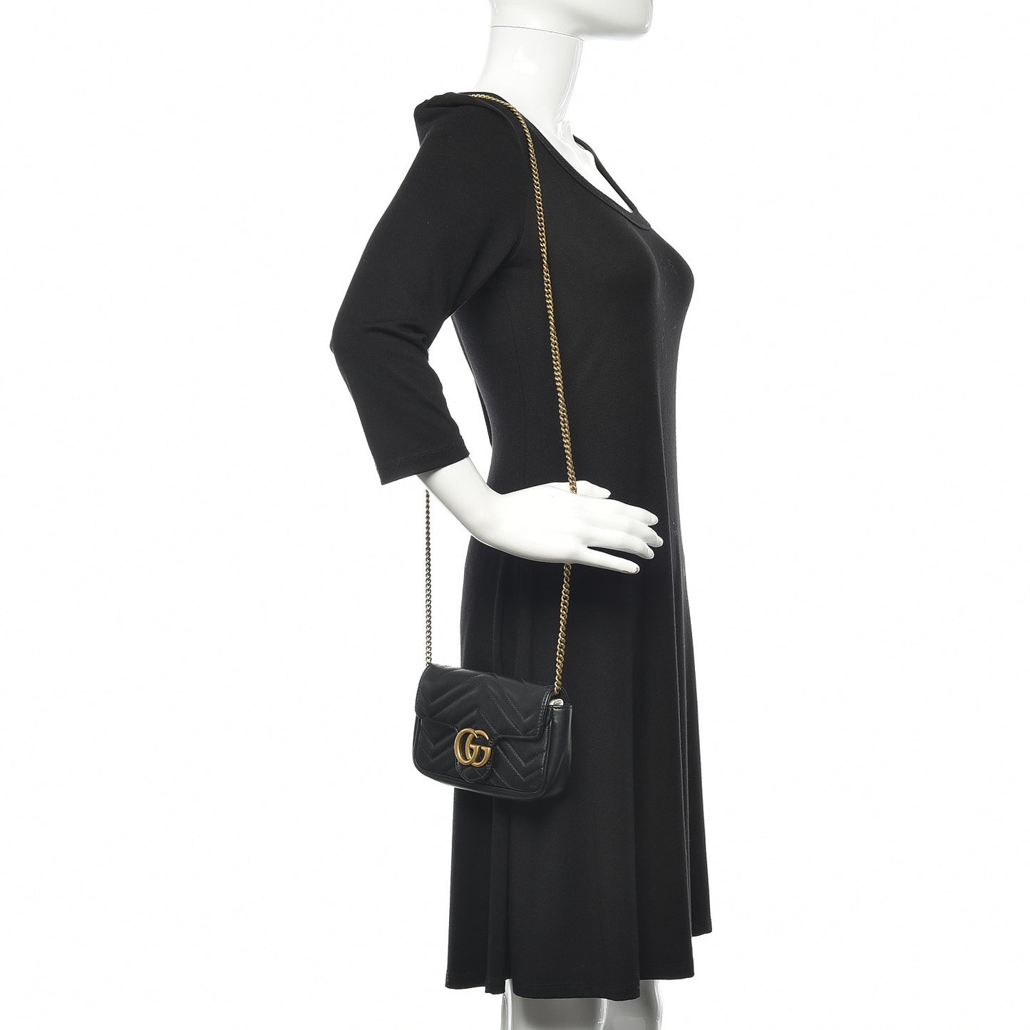 Calfskin Matelasse Super Mini GG Marmont Shoulder Bag Black