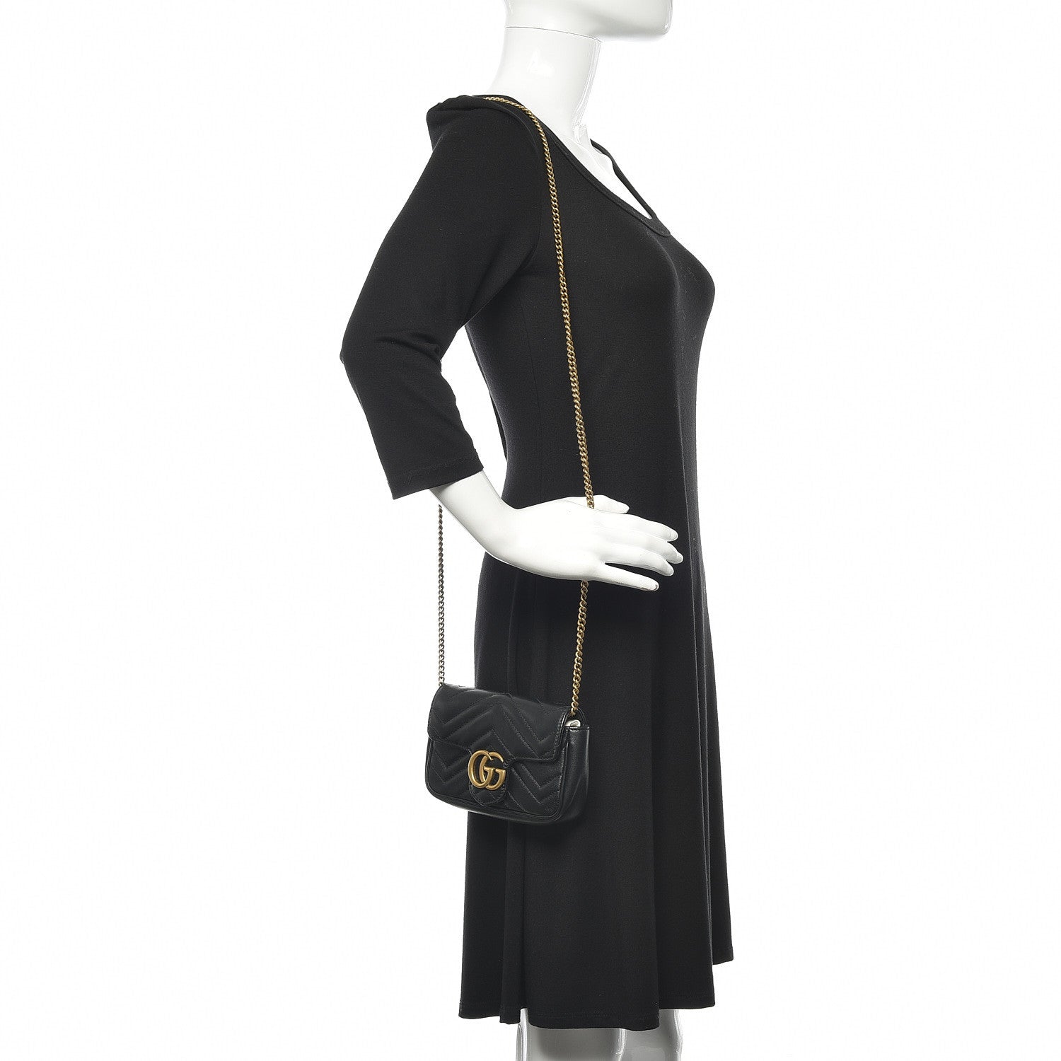 Gucci Calfskin Matelasse Super Mini GG Marmont Shoulder Bag Black 2 of 12