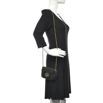 Gucci Calfskin Matelasse Super Mini GG Marmont Shoulder Bag Black 2 of 12