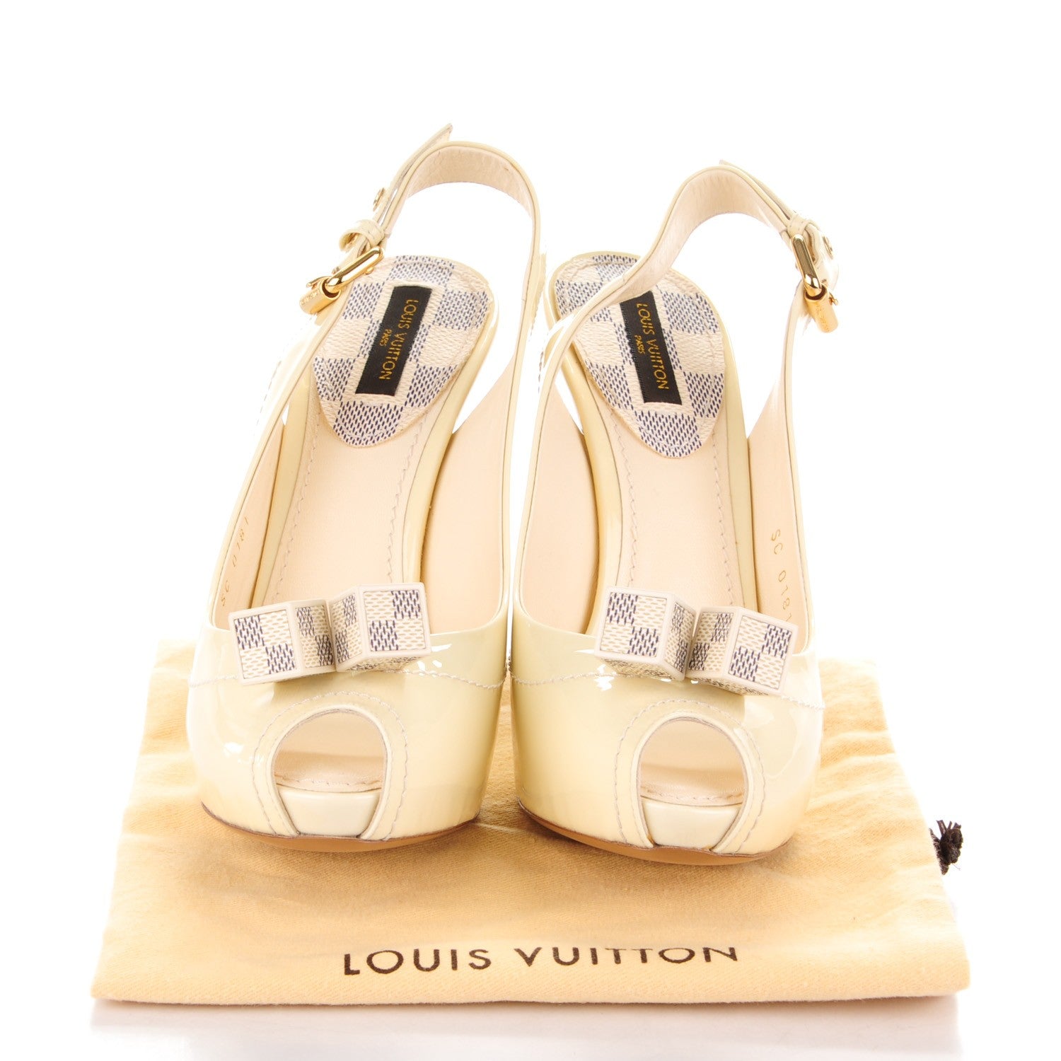 Louis Vuitton Patent Damier Azur Saint Honore Slingback Heels 36 Ivory 9 of 9