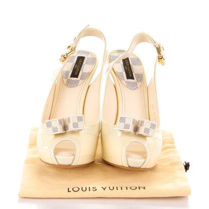 Louis Vuitton Patent Damier Azur Saint Honore Slingback Heels 36 Ivory 9 of 9