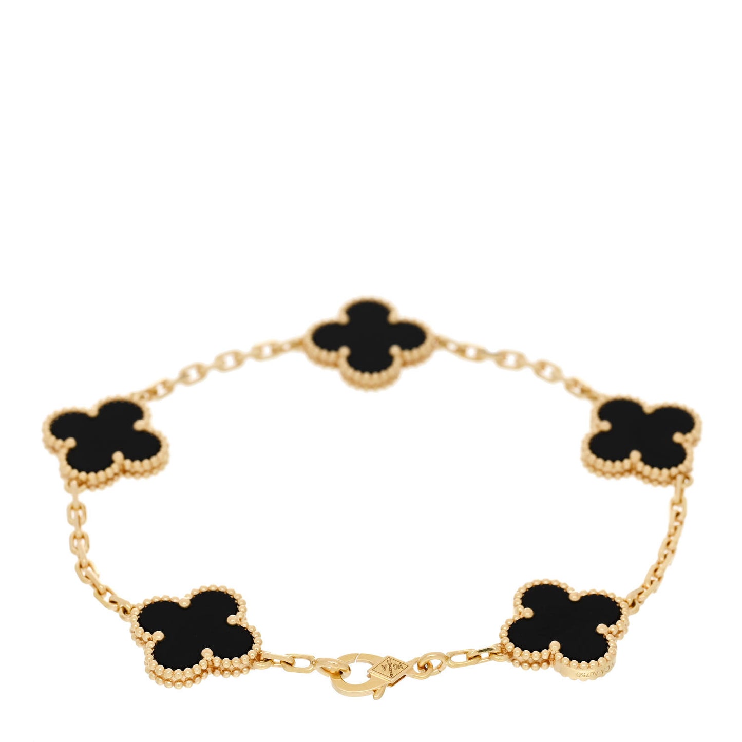 18K Yellow Gold Black Onyx 5 Motifs Vintage Alhambra Bracelet