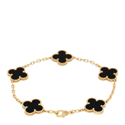 Van Cleef & Arpels 18K Yellow Gold Black Onyx 5 Motifs Vintage Alhambra Bracelet 2 of 5