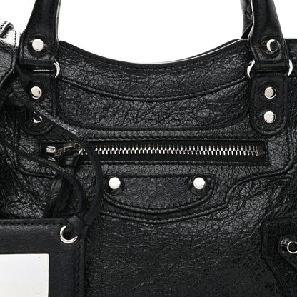 Balenciaga Agneau Classic Silver Hardware Mini City Logo Strap Black Jaune Soleil 8 of 10