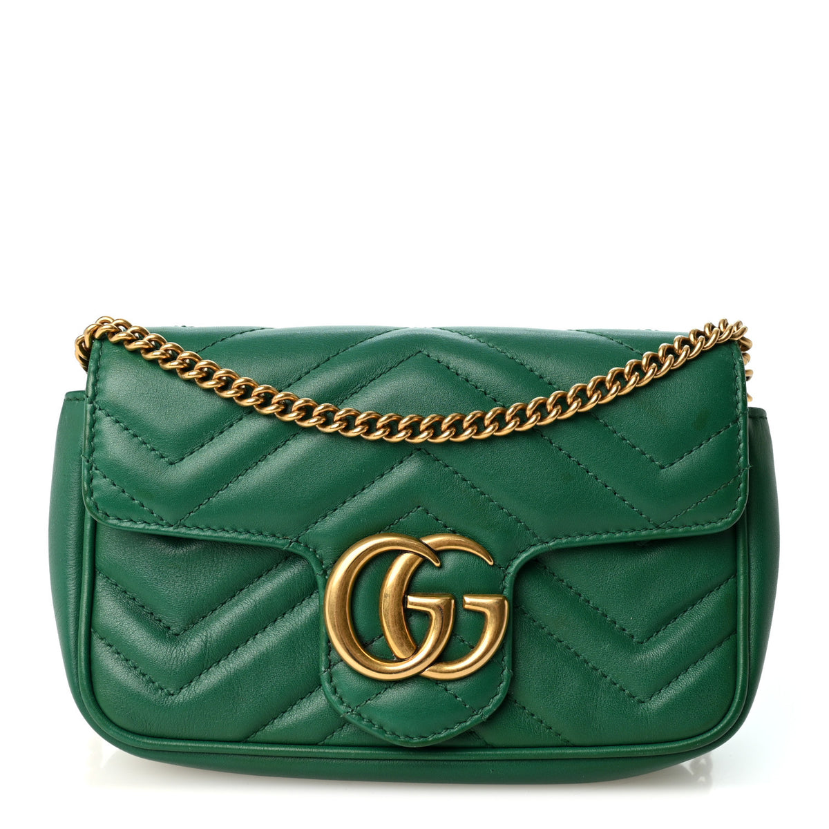 Gucci Calfskin Matelasse Super Mini GG Marmont Shoulder Bag Emerald Green 1 of 11