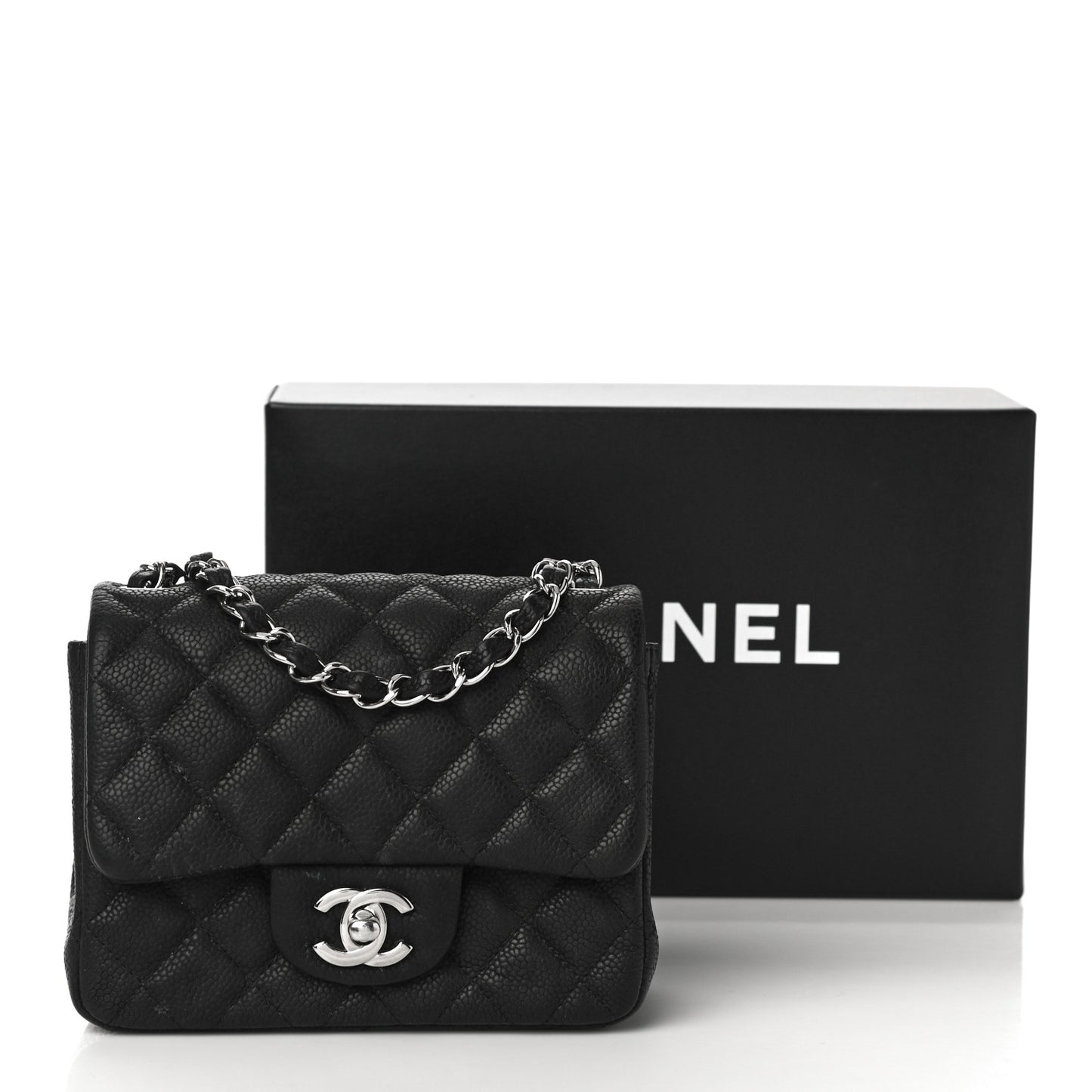 Iridescent Caviar Quilted Mini Square Flap Black