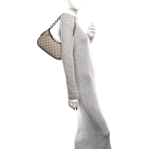 GG Supreme Monogram Textured Calfskin Small Emblem Shoulder Bag Beige Dark Brown