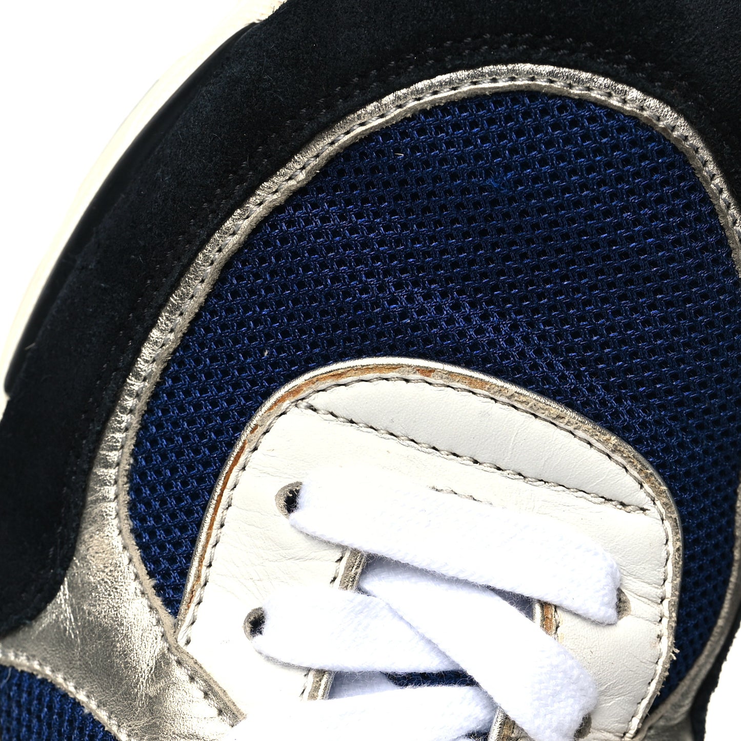 Mesh Suede Calfskin Womens CC Sneakers 38 Dark Blue Black White