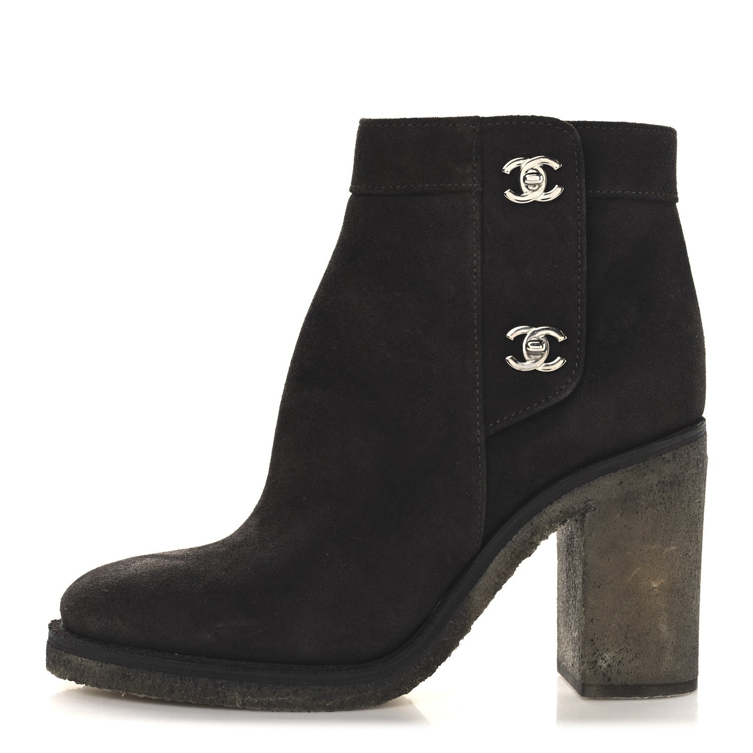 Chanel Suede CC Turnlock Ankle Boots 37.5 Brown 1 of 11